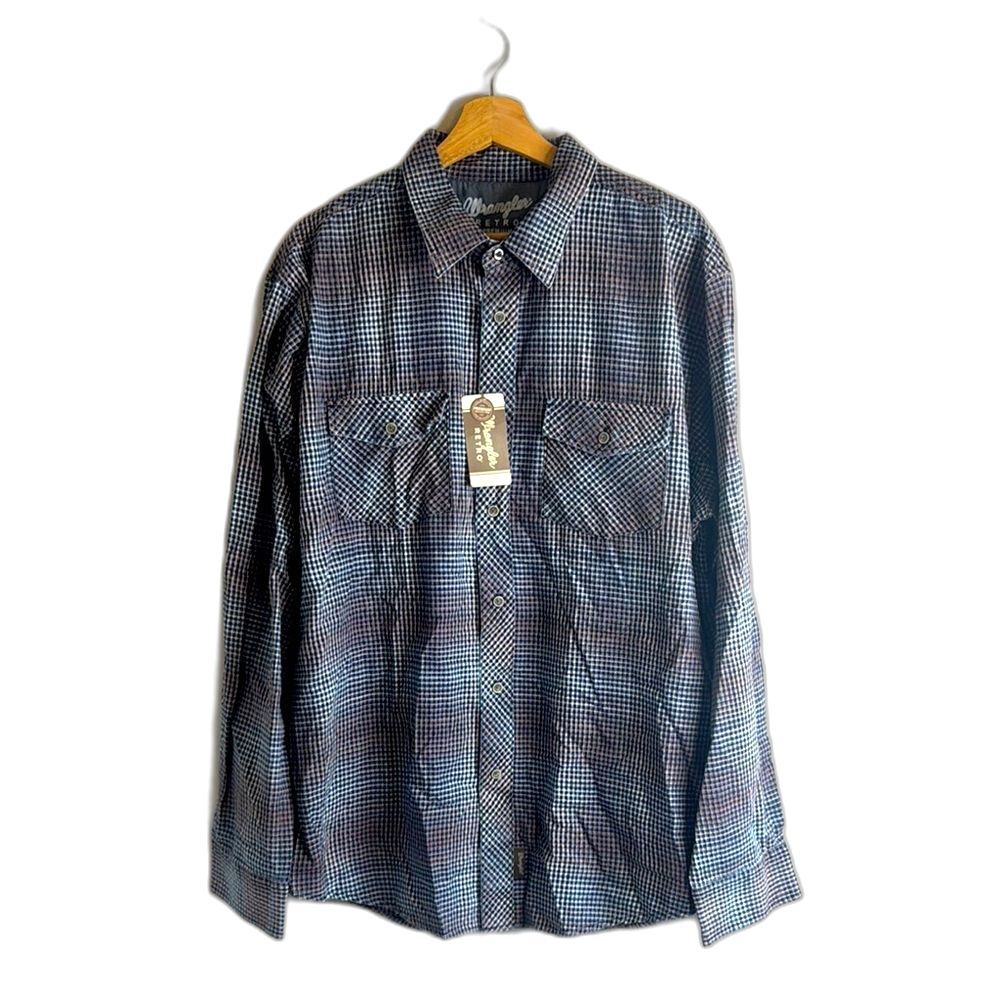 Wrangler retro premium men’s Blue Checkered Shirt long sleeve button down XL